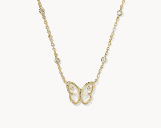 Cailey Butterfly Gold Short Pendant Necklace - Ivory Mother of Pearl
