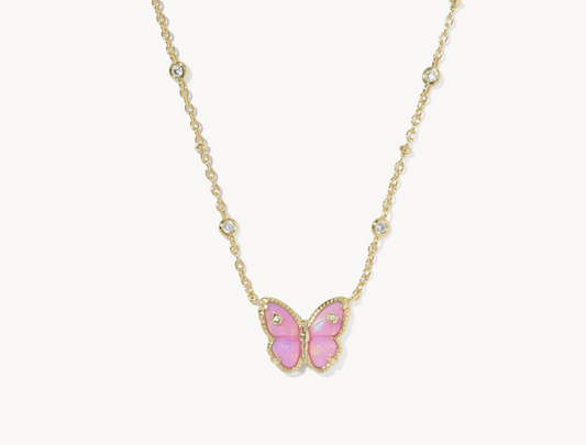 Kendra Scott Cailey Butterfly Gold Short Pendant Necklace - Pink Opalescent
