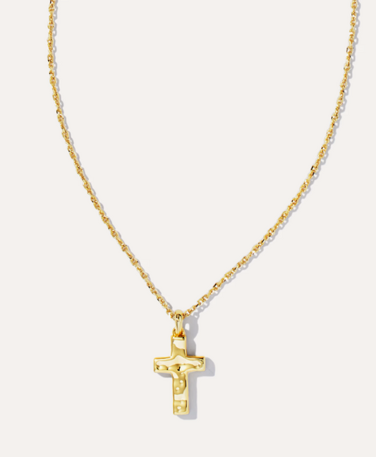 Kendra Scott Gold Tones Hammered Metal Cross Necklace