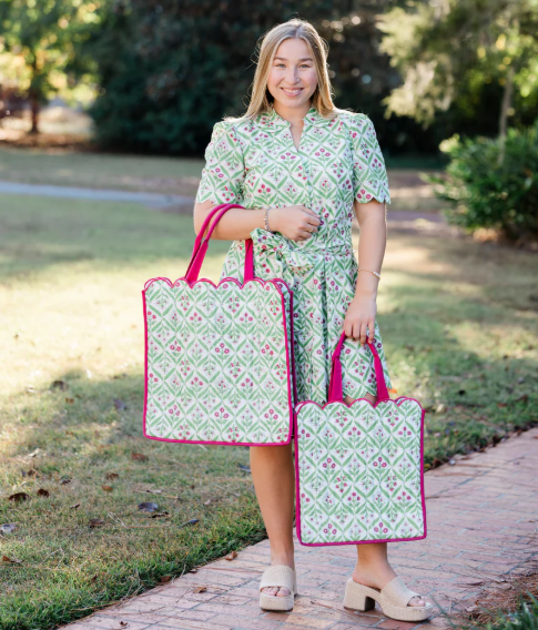 Heart of Grace Design - Chateau Rose Quilted Scalloped Tote Bag - Multi Sizes Available
