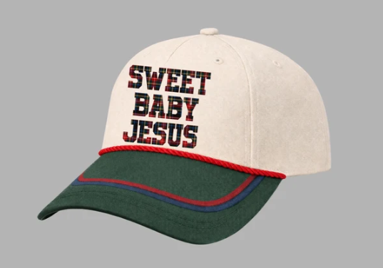 "Sweet Baby Jesus" on Tan Cap with Patch Work