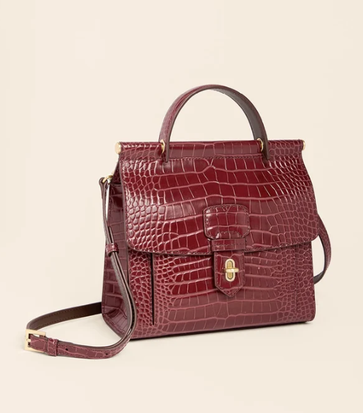 Spartina Siren Beverly Satchel Bordeaux Croc Embossed Leather