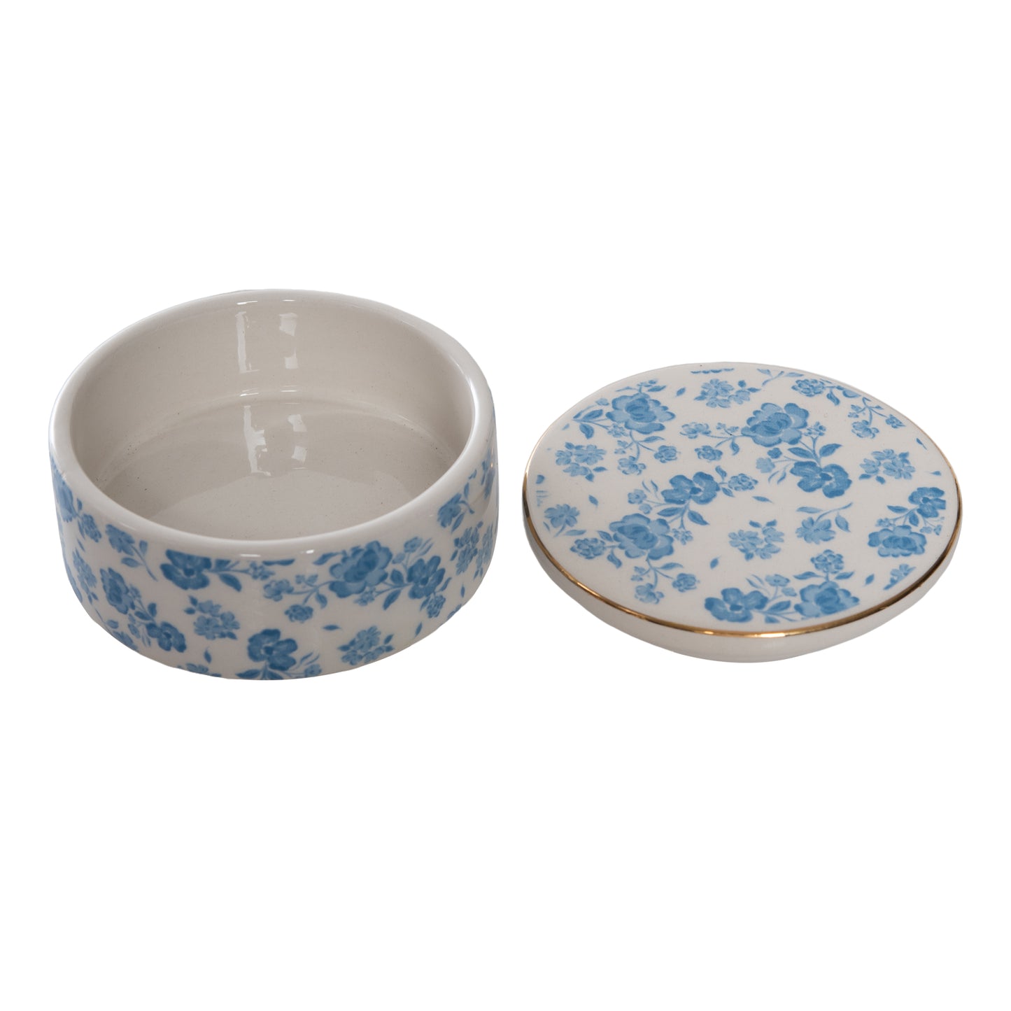 Blue Floral Ceramic Ring Dish with Lid