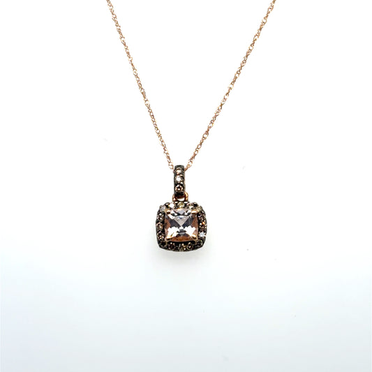 10kt Rose Gold .15ctw Chocolate Diamond and Morganite Pendant with Chain