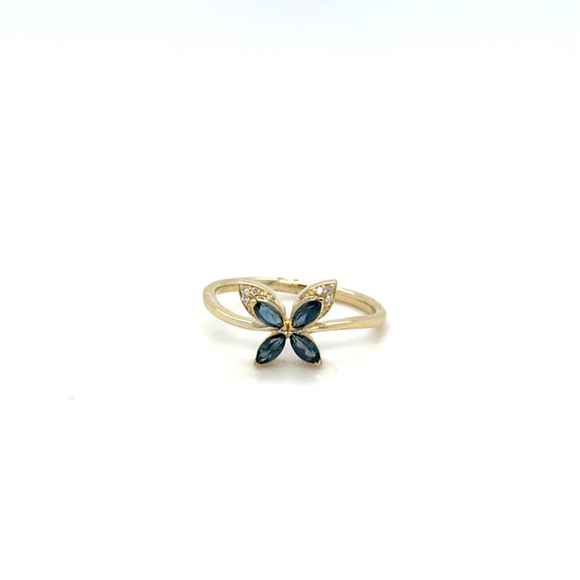 .35ctw London Blue Topaz Butterfly Ring with .02ctw Diamonds in Yellow Gold