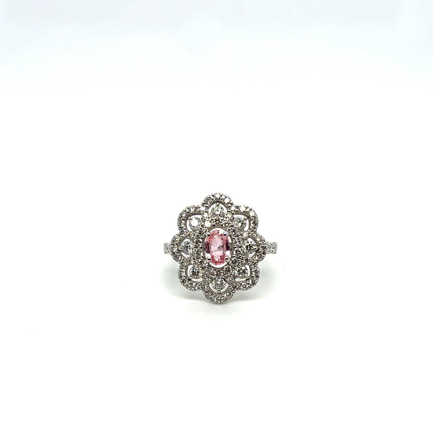 Platinum Diamond & Padparadscha Sapphire Ring – 1.02ctw Diamonds & .54ct Sapphire