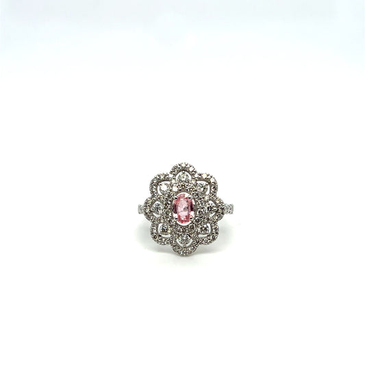 Platinum Diamond & Padparadscha Sapphire Ring – 1.02ctw Diamonds & .54ct Sapphire
