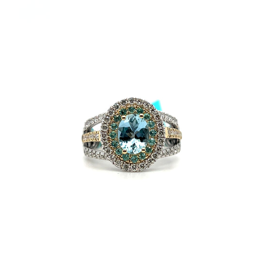 Two-Tone Aqua Paraiba & Diamond Ring – .65ctw Diamonds & 1.25ct Gemstone