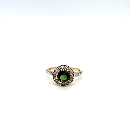 White & Yellow Gold Green Tourmaline & Diamond Ring – .20ctw
