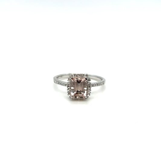 10K White Gold Morganite & Diamond Ring – .85ct Morganite