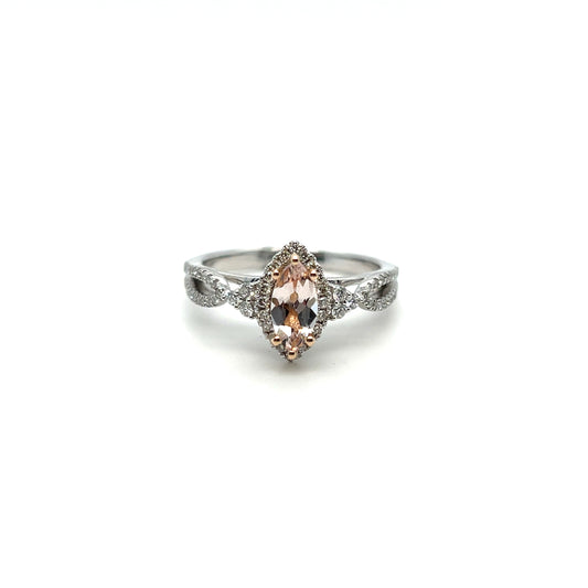 14K White Gold Morganite & Diamond Ring – .28ctw