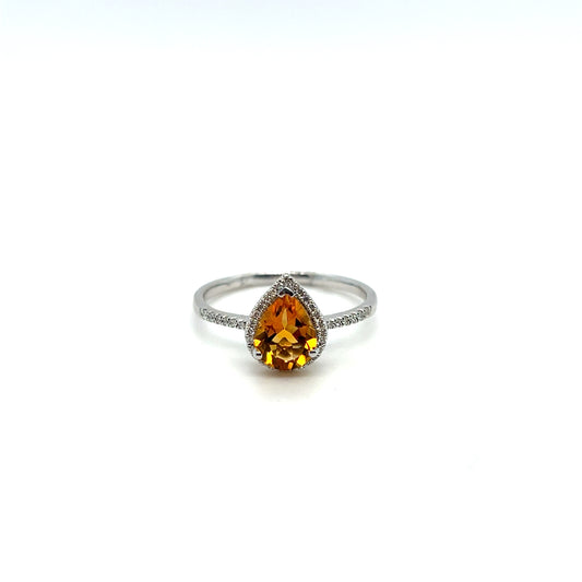 White Gold Citrine & Diamond Ring – 1ct Gemstone