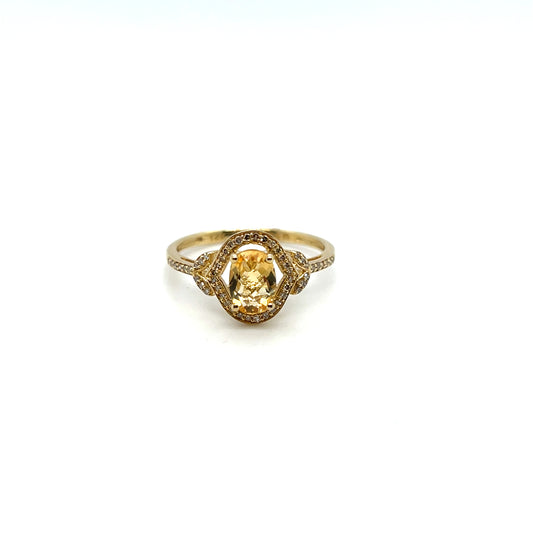 White Gold Citrine & Diamond Ring – .03ctw