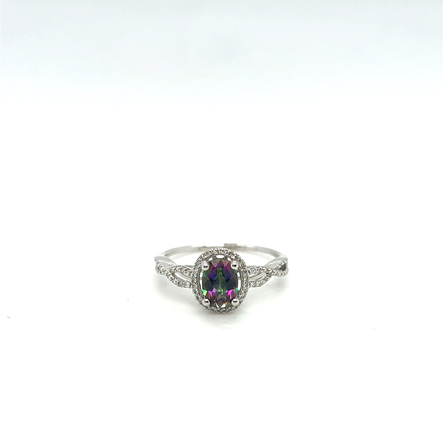 14K White Gold Mystic Topaz & Diamond Ring – .10ctw