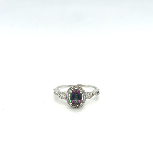 14K White Gold Mystic Topaz & Diamond Ring – .10ctw