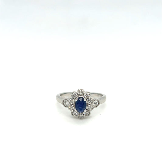 14K White Gold Sapphire & Diamond Ring – .50ct Sapphire