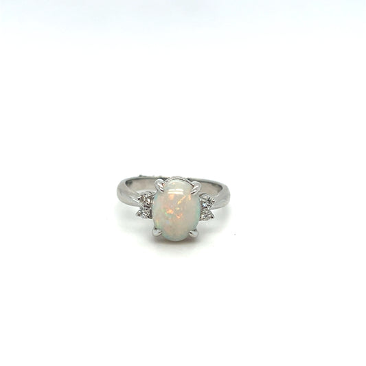 Platinum Opal & Diamond Ring – .10ctw