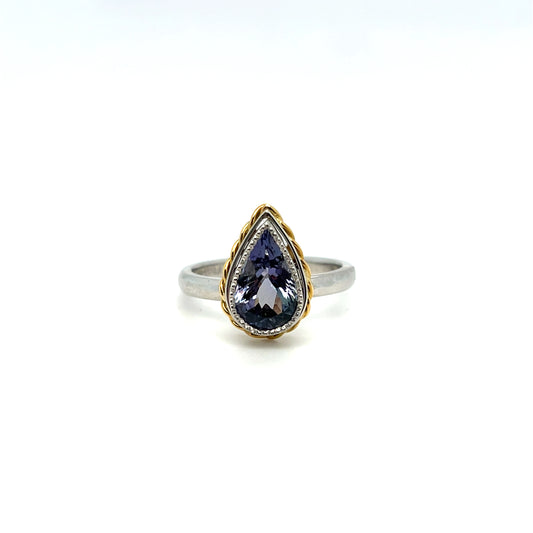 Platinum & 18K Yellow Gold Tanzanite Ring – 2ct Gemstone