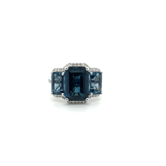 8.45ct London Blue Topaz and .27ctw Diamond Ring set in 14kt White Gold