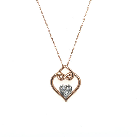 .05ctw Diamond Cluster Intertwined Heart Pendant in Rose Gold