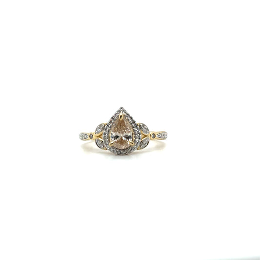 .65ctw Champagne Pear Shaped Diamond Yellow Gold Ring