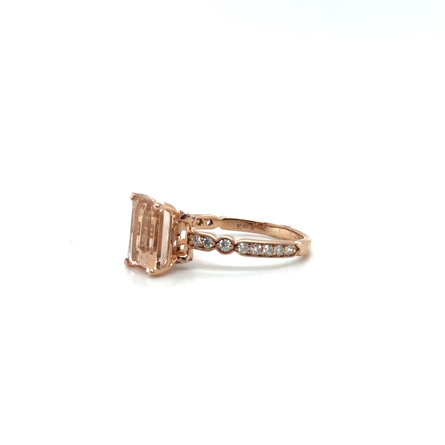 2.20ct Emerald Cut Morganite with .29ctw Diamonds set in Rose Gold