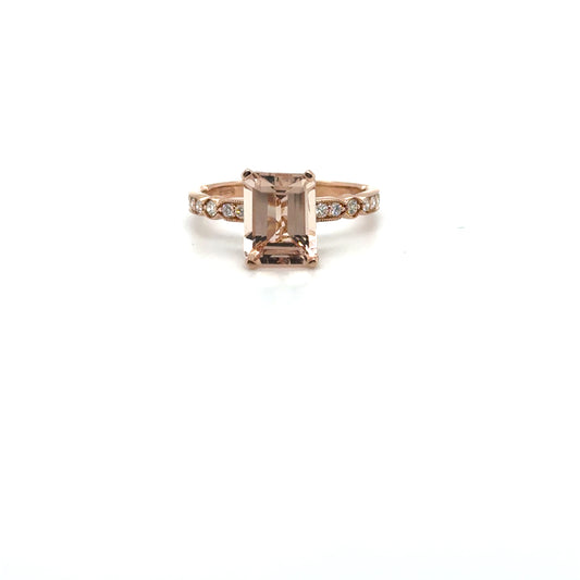 2.20ct Emerald Cut Morganite with .29ctw Diamonds set in Rose Gold