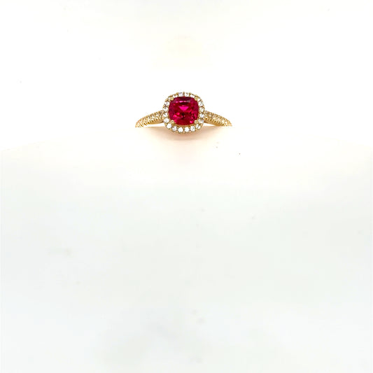 Ruby and White Topaz Ring in Yellow Gold