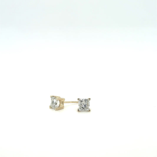 Princess Cut 1ctw Earring set in 14kt Yellow Gold