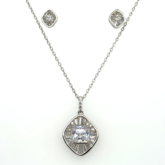 Sterling Silver Geometric Pendant & Earring Set with Cubic Zirconia's
