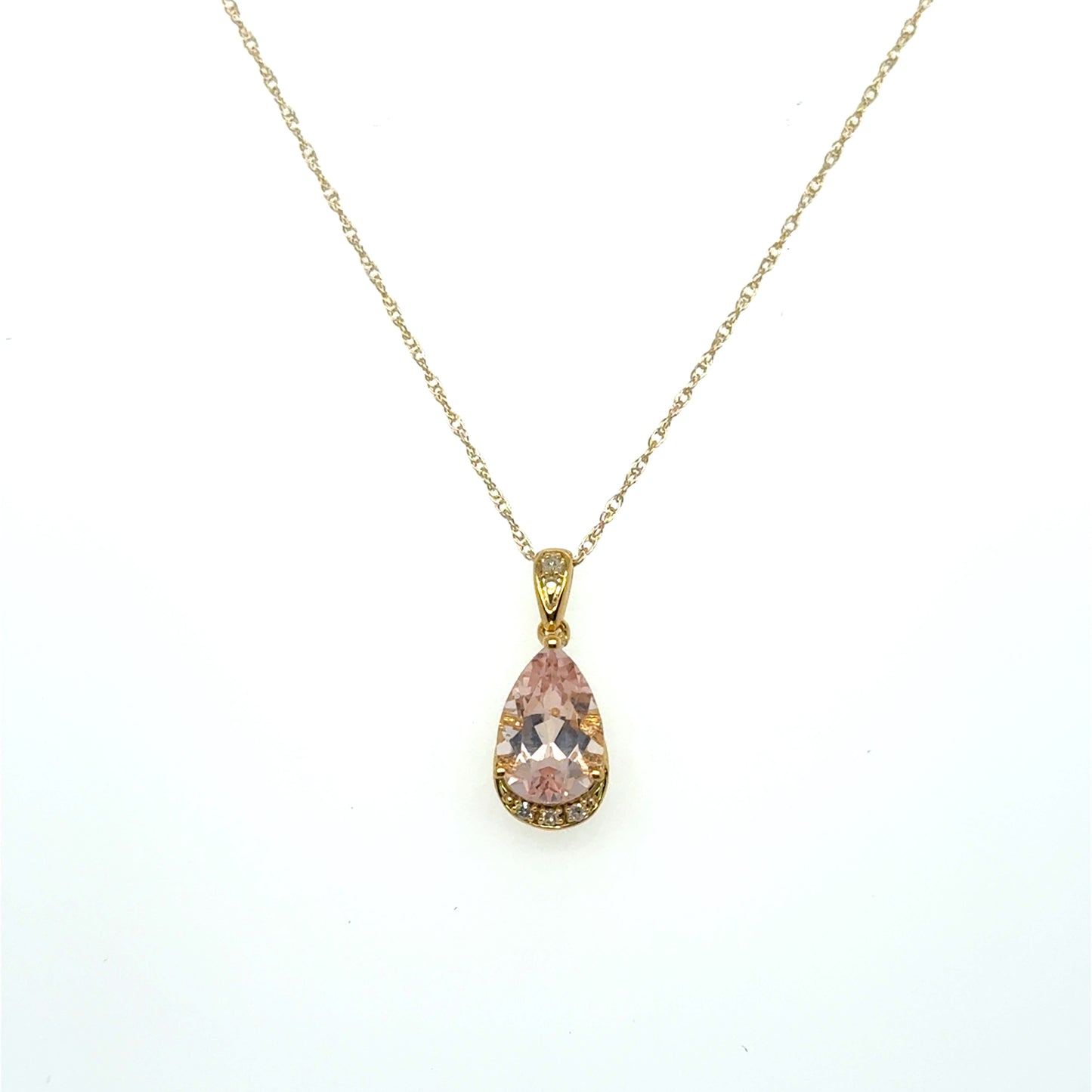 1.10ct Pear Morganite with .02ctw Diamond Accents Pendant in Yellow Gold