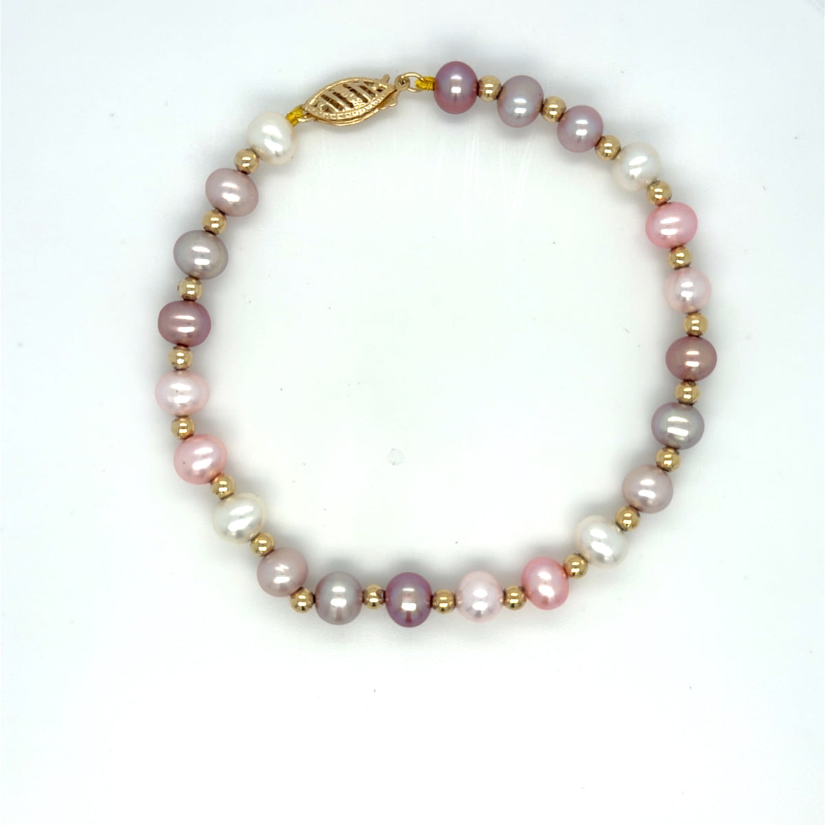 7.5" Fresh Water Pearls in Shades of Pink, with 14kt Yellow Gold Clasp and Beads