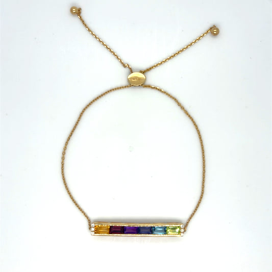 1.75ctw Multi Color Sapphire and .04ctw Diamond 14kt Yellow Gold Bolo 9" Bracelet