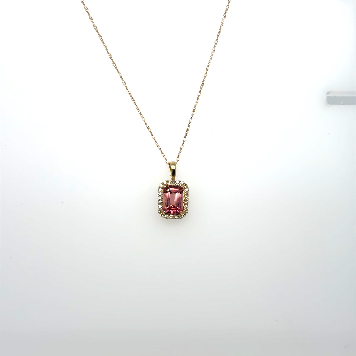 1ct Pink Tourmaline and .10ctw Diamond 14kt Yellow Gold Pendant with Chain
