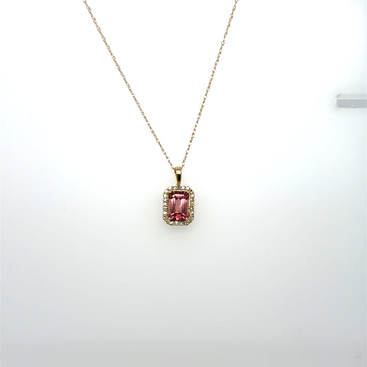 1.00 CT Pink Tourmaline and 0.10 CTW Diamond 14kt Yellow Gold Pendant with Chain