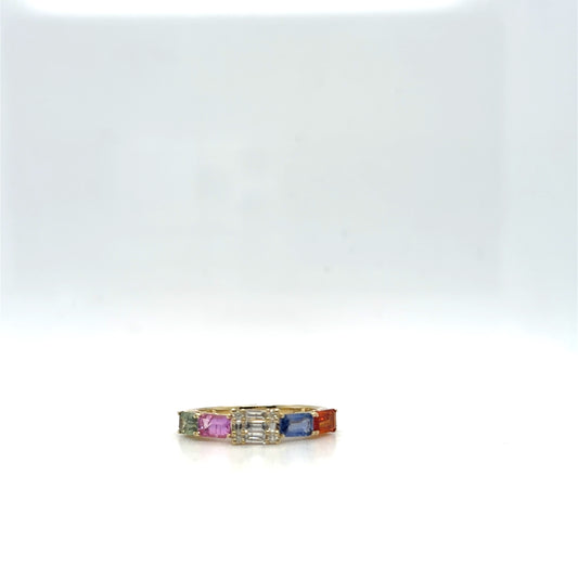 1.30 CTW Multi Color Sapphire and 0.18 CTW Diamond 14kt Yellow Gold Ring