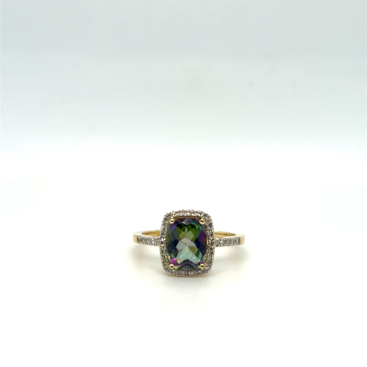 Mystic Topaz and 0.12 CTW Diamond 14kt Yellow Gold Ring