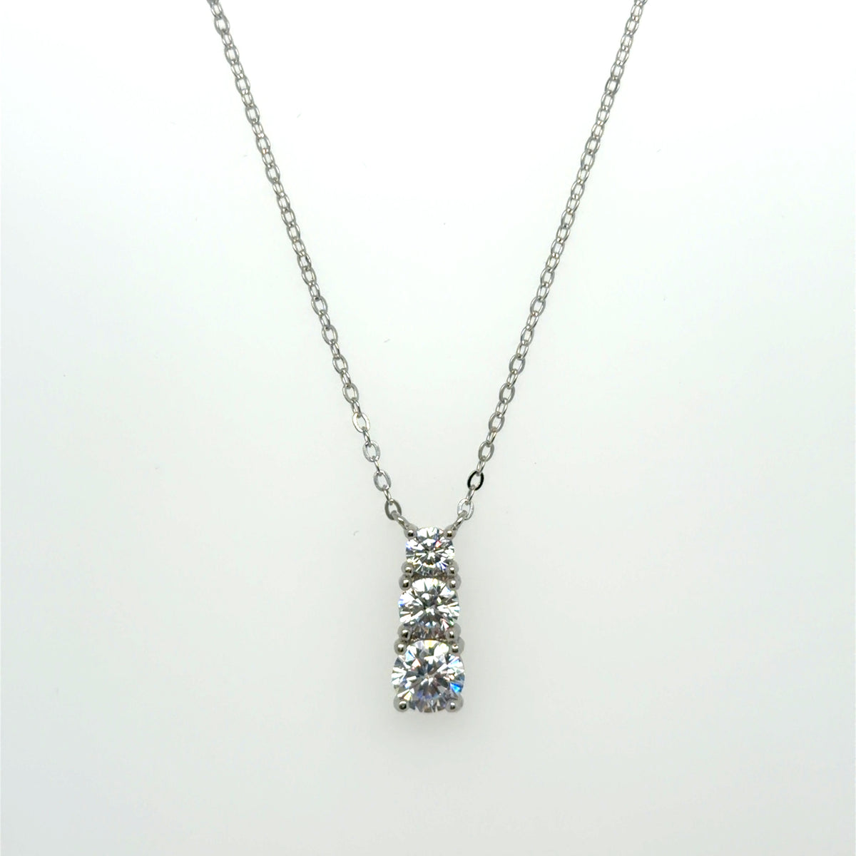 Sterling Silver Cubic Zirconia Past, Present, Future Stacked Necklace