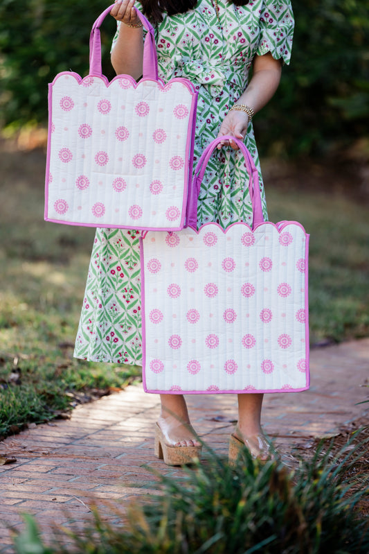 Heart of Grace - Rosette Luxe Quilted Scalloped Tote Bag - Multi Sizes Available