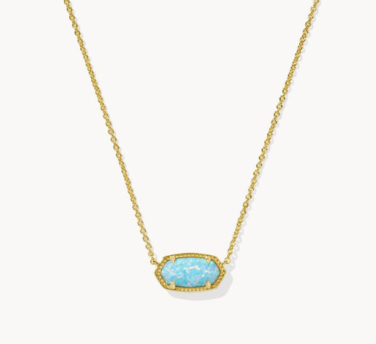 Kendra Scott - Elisa Gold Short Pendant Necklace Light Teal Kyocera Opal