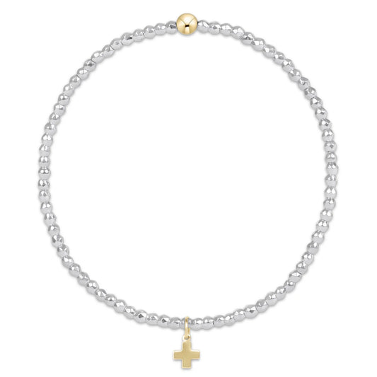 e. newton bright silver faceted hematite 2mm bead bracelet - signature cross gold charm