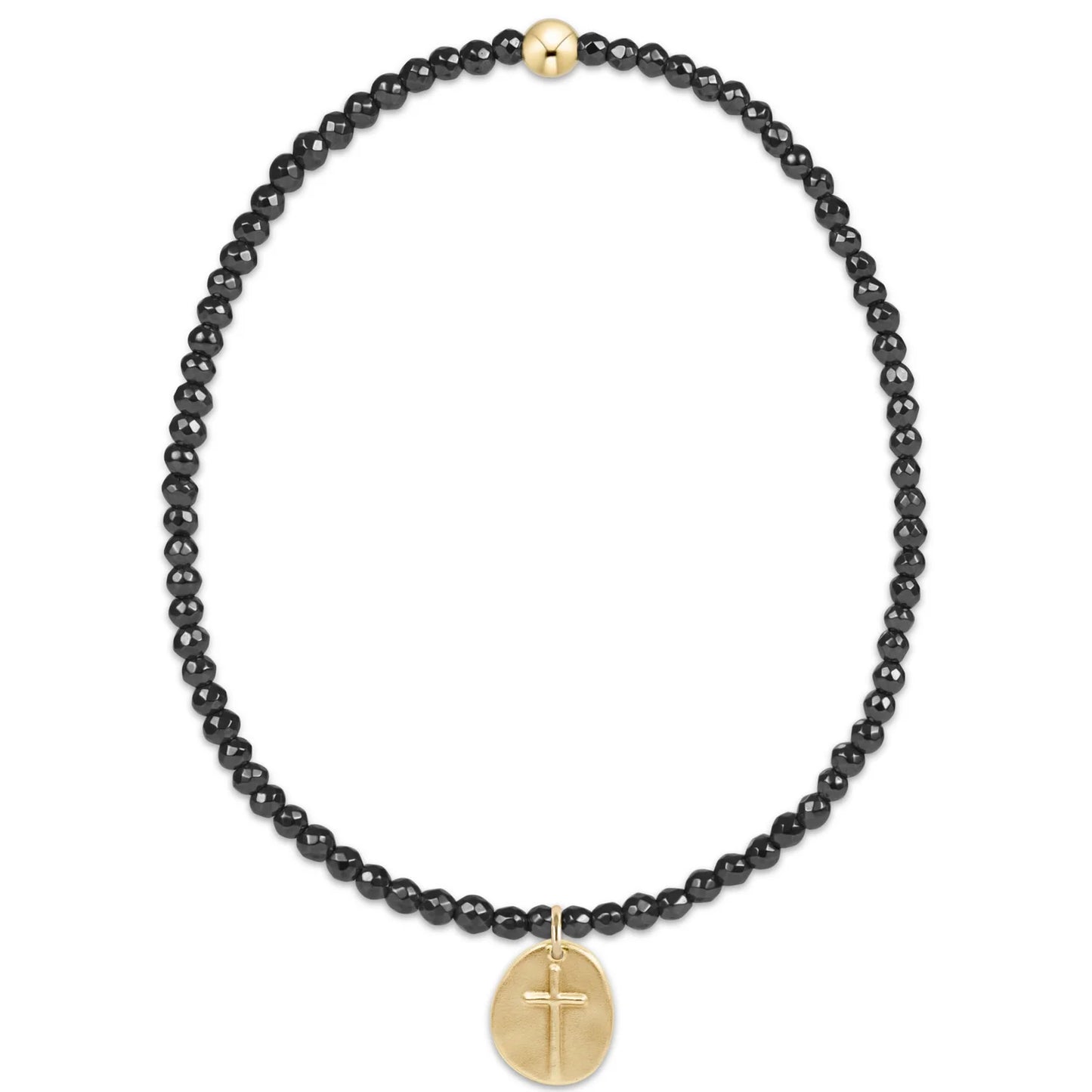 e. newton faceted hematite 2mm bead bracelet - inspire small gold charm