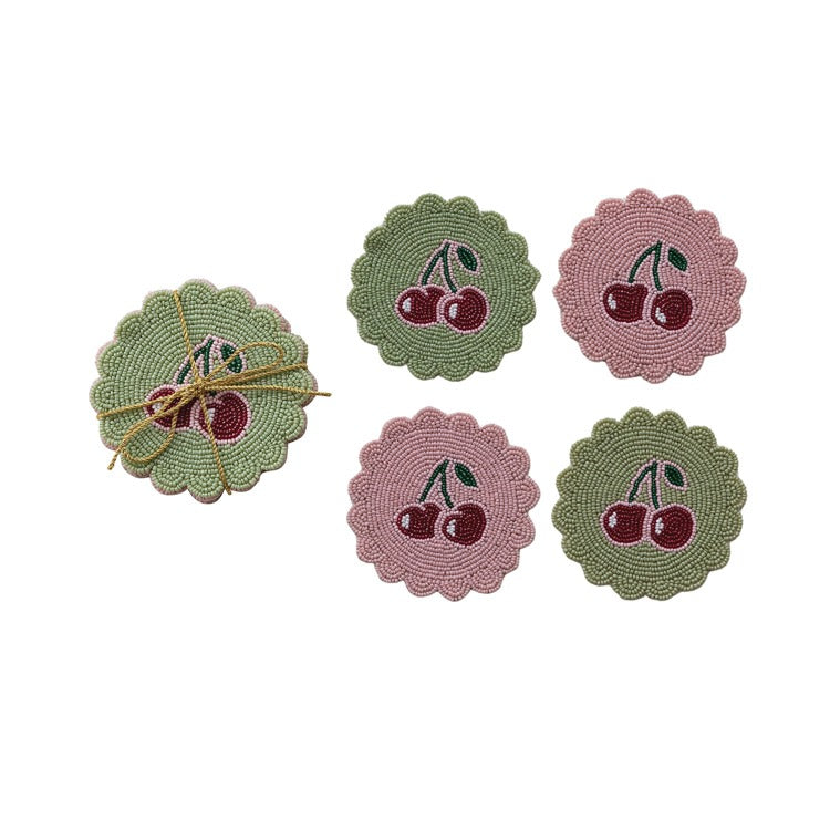 Set of 4 Handmade Glass Beaded Cotton Coasters