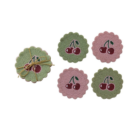 Set of 4 Handmade Glass Beaded Cotton Coasters