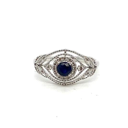 .08ctw Diamond and Sapphire 14kt White Gold Ring