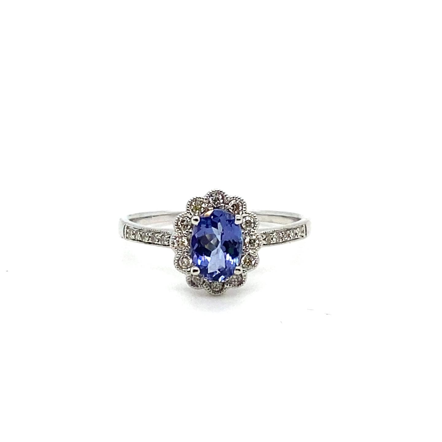 .18ctw Diamond and .80ct Tanzanite 10kt White Gold Ring