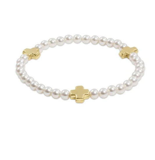 eNewton EXTENDS Signature Cross Pearl pattern 4mm bead bracelet - gold