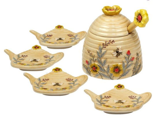 Bee Sweet 3D Honey Pot 9oz. & 4 Teabag Holders