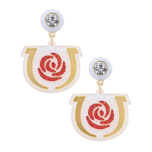 Kentucky Derby Logo Dangle Stud Earrings in White