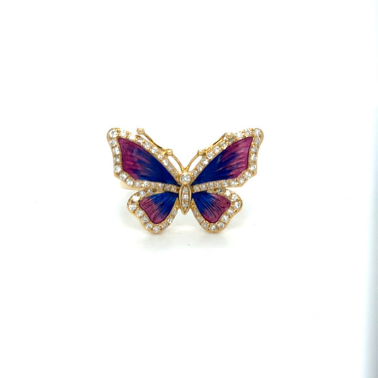 14kt Yellow Gold .28ctw Diamond & Enamel Butterfly Ring
